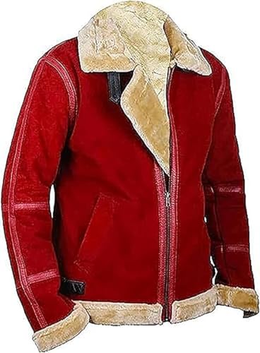 Men's Spirited Ryan Reynolds Maroon Leather Faux Fur Jacket Santa Coat Maroon Suede Leather Jacket2