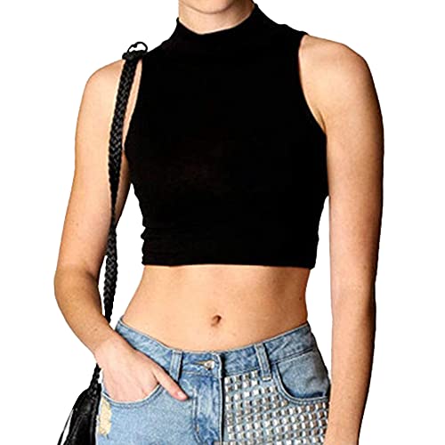 Image of Candid Styles New Womens Sleeveless Plain Polo High Neck Crop Top T-Shirt Turtle Vest 8-14, 8-10, Black