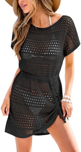 CUPSHE Women Crochet Beach Cover Up Summer Short Sleeve Coverup D...