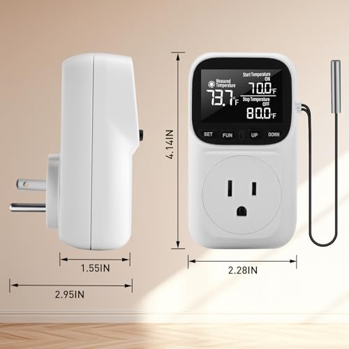 Image of Diymore Digital Temperature Controller Outlet - Precise Heating /Cooling Control for Greenhouse, RV & Incubator (5A /1800W, -40F to 210F)