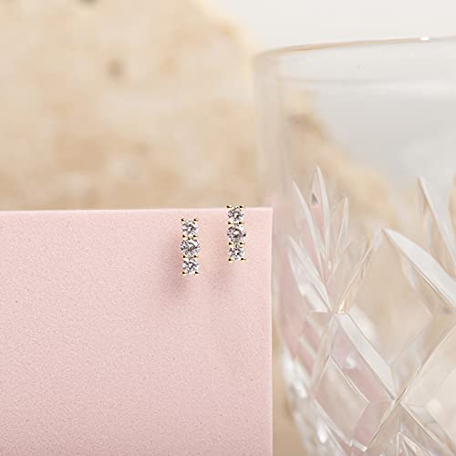 PAVOI 14K Gold Plated 925 Sterling Silver CZ Simulated Diamond Earrings | Dainty Geometric Shape Mini Bar Stud Earrings for Women3