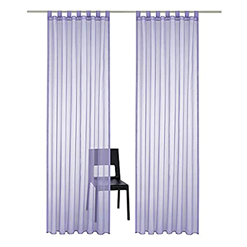 SIMPVALE Lot de 2 Rideaux Voilages a Pattes – Classique Solide Couleur Voile Rideau Transparent – pour Chambre à Coucher, Salon, Balcon, Violet, 140x145cm