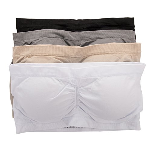 Venbond 4Pack Women's Seamless Bandeau Crop Tube Top Bra Strapless Padded Bralette (M, Black/White/Nude/Grey, M) #TOP3