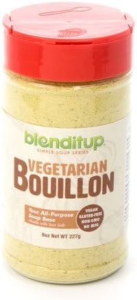 Vegetarian Bouillon Powder With Spices And Seasonings For Soups, Vegetable Broth & Vegetarian Food - Vegan, Gluten Free, NO MSG, GMO FREE, Low Sodium, Sea Salt - Kosher - 227gm by BlendItUp