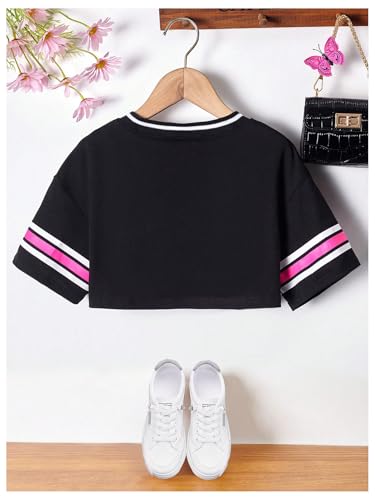 Girl's Striped Graphic Jersey Tees V Neck Half Sleeve Crop Tops Y2K Summer Tops2