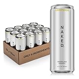 Naked Sparkling Energy Drink - Lemonade, Organic Caffeine, Organic Lemon Juice, Zero Sugar, No Sucralose, Naturally Sweetened, Natural Energy Drinks, Vegan, Gluten-Free, Non-GMO - 12oz Cans (Pack of 12)