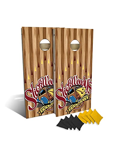 Slick Woody's Professional-Grade Cornhole Boards - 4'x2' Solid Wood Regulation Woodgrain Flag Corn Hole Toss Game with 8 Resin Filled Bags