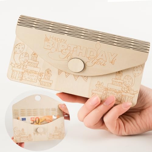 ARTREE Holz Geldgeschenk Geburtstag Kreative Geldgeschenk Box mit Happy Birthday Gravur Originelle Verpackung für Geld oder Gutschein Geschenkidee für Kinder & Freunde