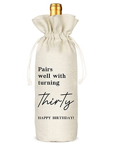 Socive 30th Birthday Wine Bags, 1 Count (Pack of 1), Beige, Linen, 13.5 x 5.5 x 5.5 inches, Birthday Party Gift