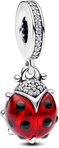 Pandora Dije colgante de mariquita roja, pulseras de momentos compatibles, joyería para mujer, regalo para mujeres en tu vida, fabricado con plata