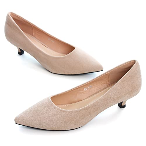 Image of Women's Low Kitten Heel Pumps Classic Fashion Dress Pumps Simple Heeled Shoes for Office Work