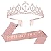 tao pipe Corona Cumpleaños Cinturón de Cumpleaños Tiaras de Niña Accesorios de Cumpleaños con Purpurina Dorada Rosa para Mujeres Niñas 16, 18, 21, 30, 40, 50, 60 Cumpleaños(Birthday Queen)