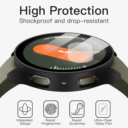 Image of JETech Cover Case with Screen Protector for Samsung Galaxy Watch 7 40mm, Overall Protective Cover, Built-in Tempered Glass Film High Sensitivity, 2 Pack (Black)