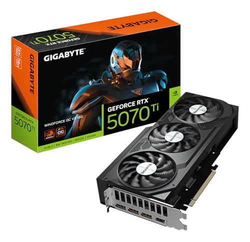 GIGABYTE GeForce RTX 5070 Ti WINDFORCE OC V2 16G Tarjeta Gráfica – 16GB GDDR6, 256bit, PCI-E 5.0, 2497 MHz Frecuencia del Núcleo, 3 x DisplayPort, 1 x HDMI, GV-N507TWF3OCV2-16GD