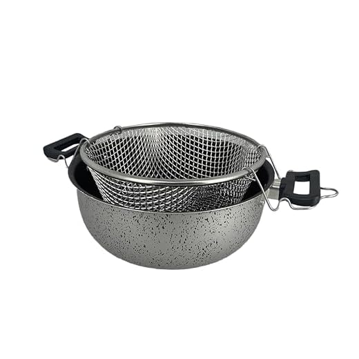 MA MAISON Friggitrice con Cestello Ø 24 cm e 2 Manici Pentola Antiaderente in Alluminio per Friggere -Per Gas Vetroceramica e Fornelli Elettrici- Padella per Frittura + Manici Antiscivolo con Foro