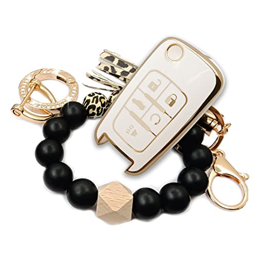 TPU Key Fob Cover Fit for Chevrolet Chevy Equinox Camaro Cruze Malibu Sonic Volt Spark Buick Encore GMC Pop Out 5 Bts Key Car Accessories Remote Key Protection Case With Key Chain and Key Holder