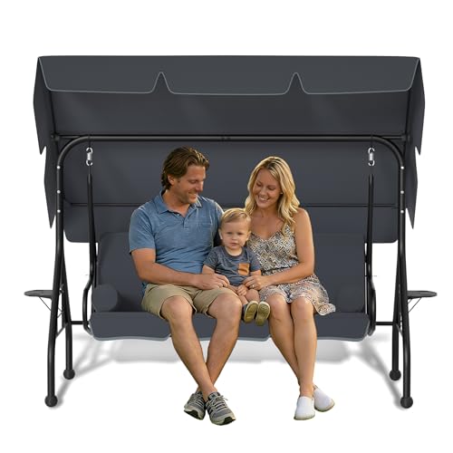 MAYTIIMO 3-Sitzer Hollywoodschaukel mit Liegefunktion Gartenschaukel mit Sonnendach Outdoor Schaukelbank bis 350kg belastbar Garten Schaukel für Garten Terrasse Balkon Pool Anthrazit