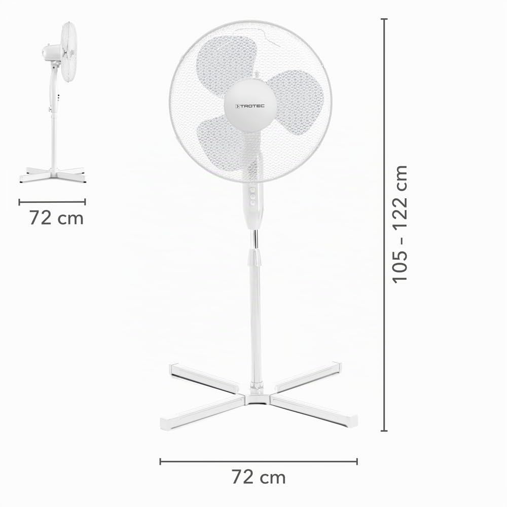 TROTEC Standventilator TVE 15 S 40 W oszillierend 80° 3 Stufen Ø 40 cm höhenverstellbar leise weiß