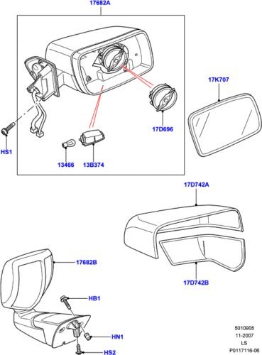 Land Rover Lr3 / Range Rover/Range Rover Sport / Lr2 / Freelander 2 2008-2011 Mirror Cover - Upper Lh & Rh Part# Vub503880Mmm #TOP2