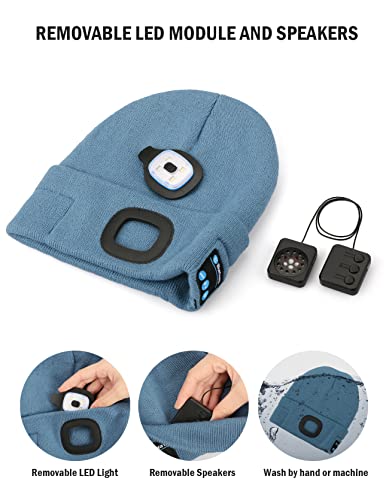 Image of Wmcaps Bluetooth Beanie with a Light, Unisex USB Rechargeable 4 LED Fashlight Hat with Cordless Headphones, Unique Christmas Birthday Gifts for Men Him Husband Teen Red