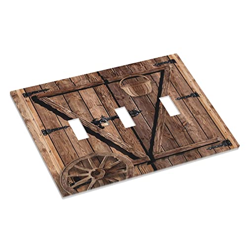 Plaque de commutation rustique 3 interrupteurs à bascule en bois style grange - 4