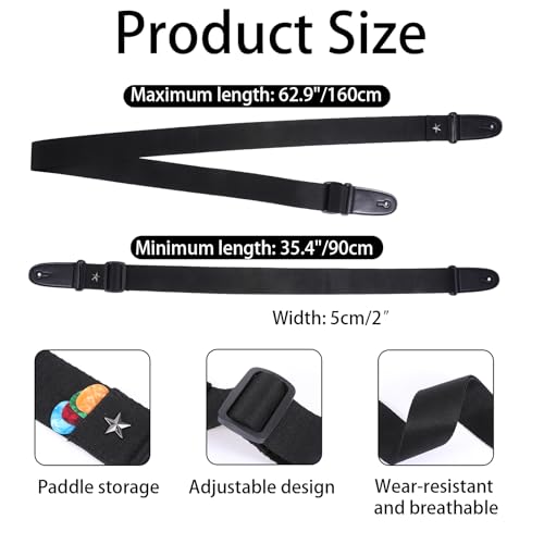 Sangle de guitare acoustique réglable avec cordes et médiators - 2