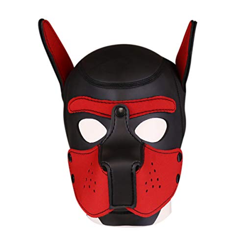 HOT TIME Neoprene Puppy Hood Custom Animal Head Mask Novelty Costume Dog Head Masks (Large, Red)