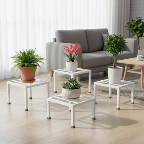Image of Premium Strong Flower Pot / Gamla Square Stand For indoor and Outdoor Plants | Square Shape Thick and Strong Leg For Garden, Balcony, White - Set of 1