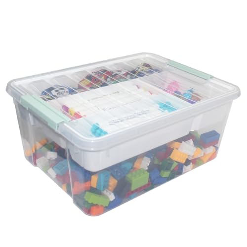 Image of Large Plastic Storage Box with Removable Tray Caddy Clear Art Supply Organizer Playroom Container Organizer Plastic Storage Bin with Lid for Bead Crayon Tool Sewing Supplies (Clear White)