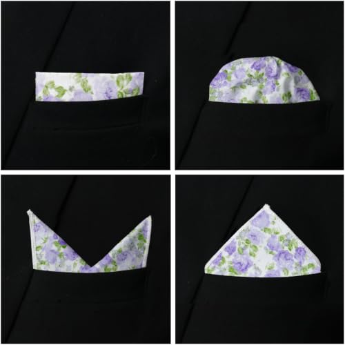 Image of Floral Pocket Squares for Men with Holder Printed Flower Mens Handkerchief Cotton Suit Pocket Hanky for Wedding