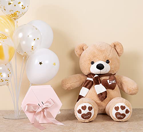 YunNasi Teddybär Groß Riesen Teddy Bär Hellbraun 100cm Plüschtier Kuscheltier Stofftier Teddybär mit Herz und Schal