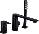 PLEXHD 3 Loch Wannenrandarmatur mit Ausziehbarem Handbrause Schwarz Einhandmischer Badewannenarmatur mit Handbrause Wasserhahn Badewanne Armatur 180 Dreh Kalt und Kalt