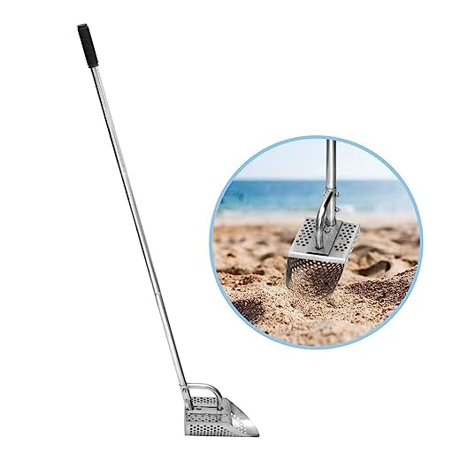 Sand Scoop for Metal Detecting,Heavy Duty 304 Stainless Steel Metal Detecting Shovel for Metal Detector,Scoop Shovel with Long Steel Handle Pole Design, Detecting Scoop for Treasure Hunting