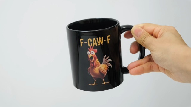 Taza de cerámica negra con diseño de pollo 11 oz miniatura 5