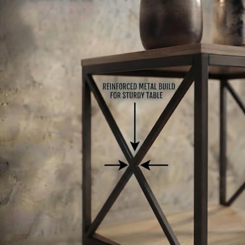 Image of Contour Engineered Wood & Metal Accent Side Table with Open Storage Shelf | Modern Industrial End Table for Living Room & Bedroom | Sofa Side Table | Oak & Black Finish