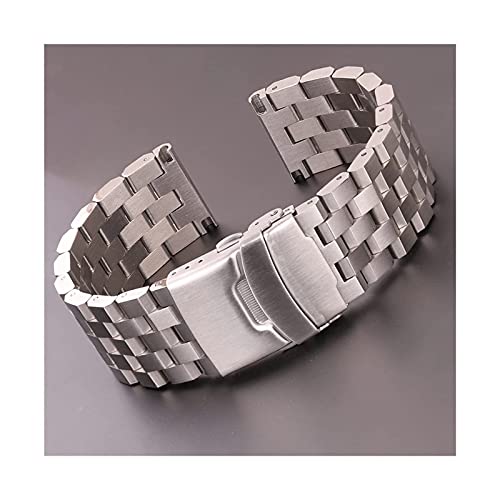 Bracelet acier inoxydable 22 mm en métal massif brossé argenté pour homme et femme