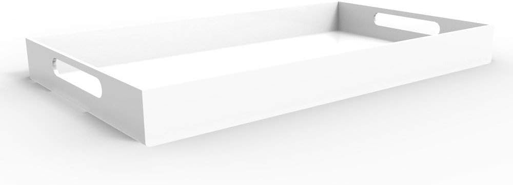 WHITE SERVING TRAY - Bright White - 20" Large Acrylic Tray for Coffee Table, Breakfast, Tea, Food, Butler - Decorative Display, Countertop, Kitchen, Vanity Serve Tray with Handles