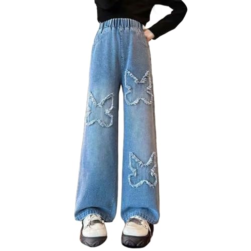 Kids Girls Baggy Jeans Casual Wide Leg Pants with Pockets Elastic Waist Denim Pants Summer Straight Leg Pant