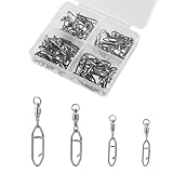 40pcs Fishing Speed Clips, 4 Sizes High Strength Stainless Steel Ball Bearing Change Swivel Power Snap Connectors for Lure Tackle Saltwater Freshwater Popper(Silver)