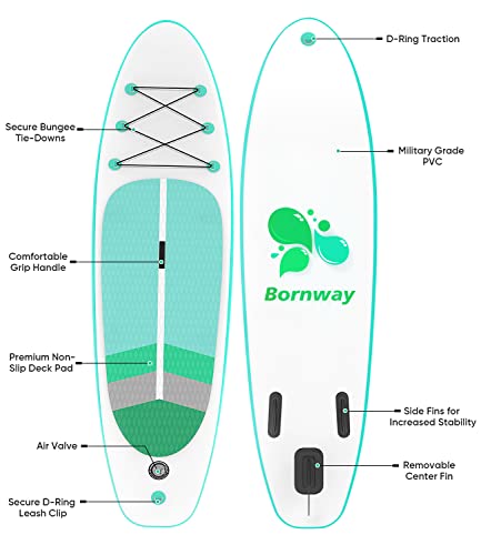 Bornway Inflatable Stand Up Paddle Board For Adults Non-Slip Deck Surfboard With Premium Sup Accessories Including Pump, Surf Control, Backpack, Adjustable Paddle, Leash, Waterproof Bag, Repair Kit #TOP6