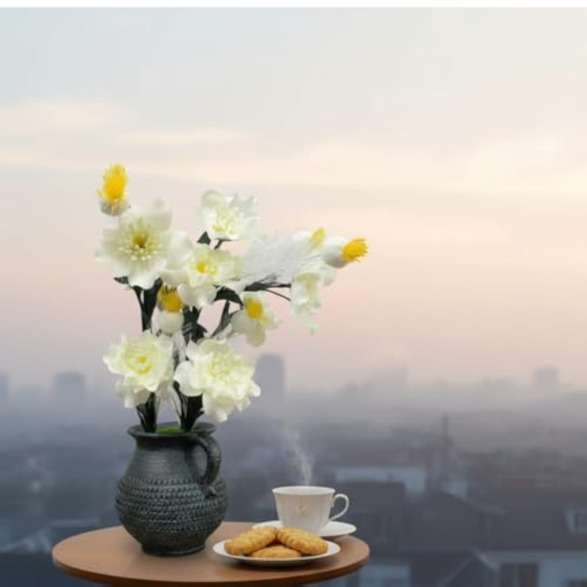 Decorative Artificial Flowers White Blossom Arrangement