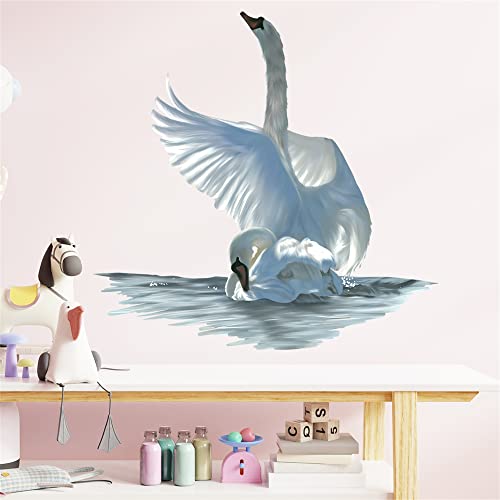 Royolam Swans In Water Wall Decal Nursery Bird Animal Wall Sticker Removable Peel And Stick Waterproof Wall Art Decor Stickers For Kids Baby Classroom Living Room Playing Room Bedroom #TOP2