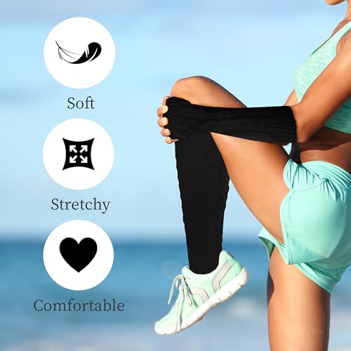 Winter Leg & Arm Warmers Sleeves, 12 Pairs Womens Premium Long Thermal Cable Knit Fingerless Gloves3