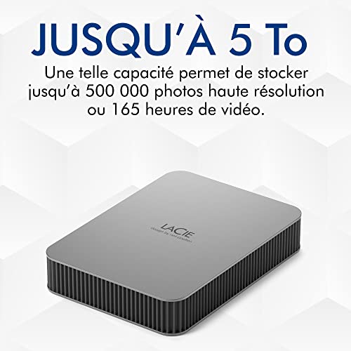 Disque dur externe portable LaCie Mobile Drive 1TB USB-C Moon Silver pour Mac Windows - 3