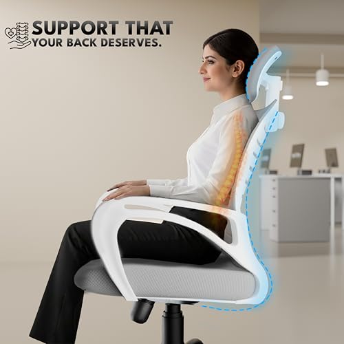 Image of beAAtho Verona Mesh High Back Ergonomic Home Office Chair | 3-Years Limited Warranty, Tilting & Height Adjustable Mechanism, Heavy Duty Metal Base| (White-Grey)