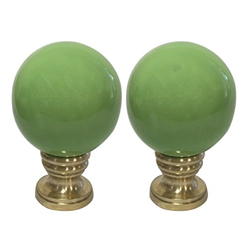 Image of Royal Designs Ceramic Sphere 1.75 inch Lamp Finial for Lamp Shade, Lime Green, Polished Brass Base - Set of 2
