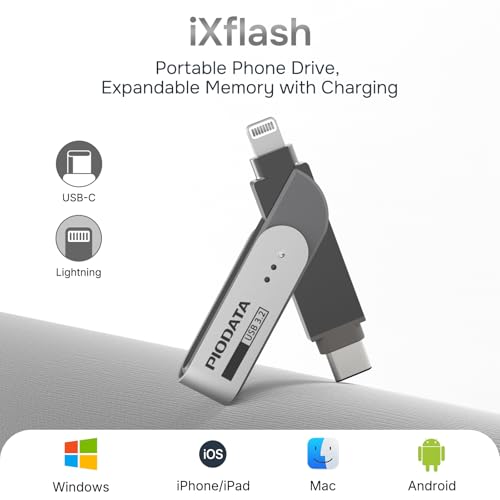 PioData iXflash 128 GB MFi Certified Flash Lightning e USB Tipo C Pen Drive para iPhone/iPad/Mac/PC Armazenamento Externo Foto Stick - Imagem 2