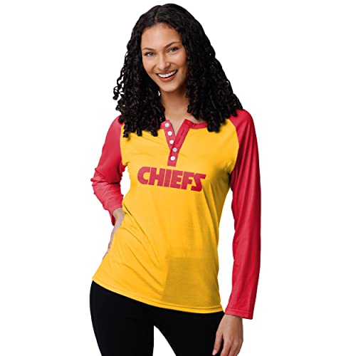 FOCO womens Nfl Team Logo Ladies Fashion Long Sleeve Henley Shirt, Big Wordmark, Small US