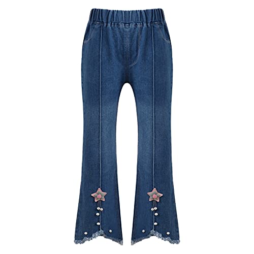 JanJean Toddler Girls Bell Bottom Jeans Kids Tassel Raw Hem Elastic Waist Vintage Skinny Flare Denim Pants Casual Trousers