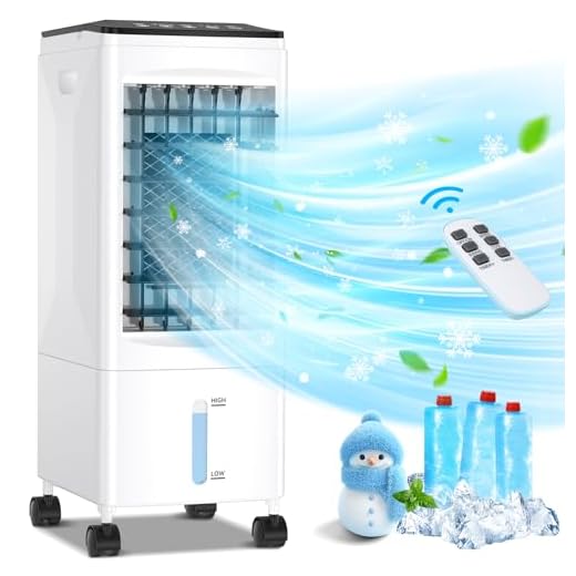 Aire Acondicionado Portatil, 3 en 1 Silencioso Enfriador de Aire Evaporativo Sin Tubo Exterior, 3 Velocidades Viento, 5.5L Tanque Agua, Temporizador 1-7H,Control Remoto 8M,Oscilación para Hogar Oficin